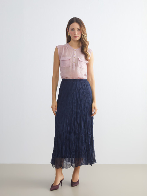 LCWAIKIKI Classic Lacivert Beli Lastikli Pileli Etek