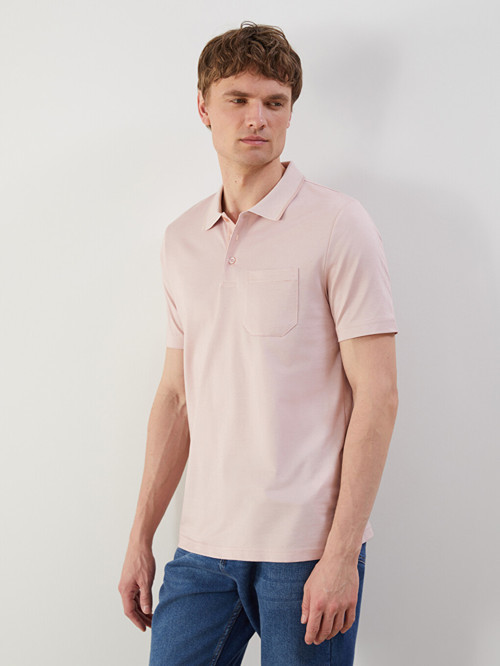 LCWAIKIKI Classic Pembe Polo Yaka Kısa Kollu Merserize Görünümlü Erkek Tişört
