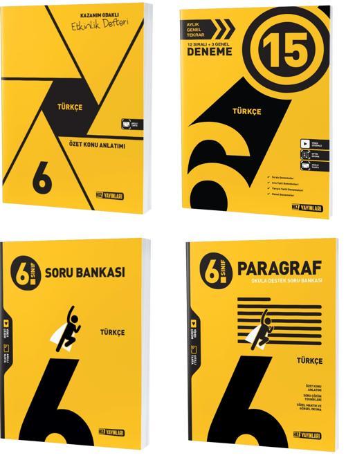 Hız 2024 6. Sınıf Türkçe + Paragraf Soru + Defter + Deneme Seti 4 Kitap