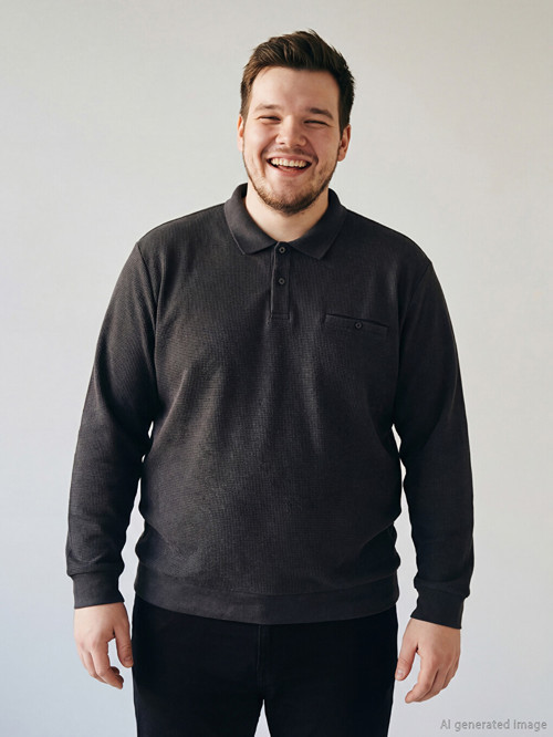 LCWAIKIKI Classic Antrasit Büyük Beden Polo Yaka Erkek Sweatshirt
