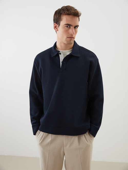 LCW Vision Lacivert Polo Yaka Erkek Sweatshirt