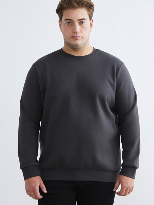 LCWAIKIKI Classic Antrasit Büyük Beden Bisiklet Yaka Erkek Sweatshirt