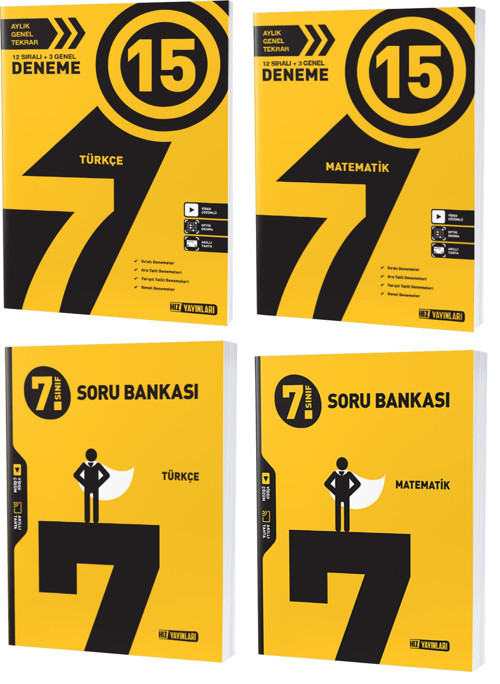 Hız 2024 7. Sınıf Matematik + Türkçe Soru + Deneme Seti 4 Kitap