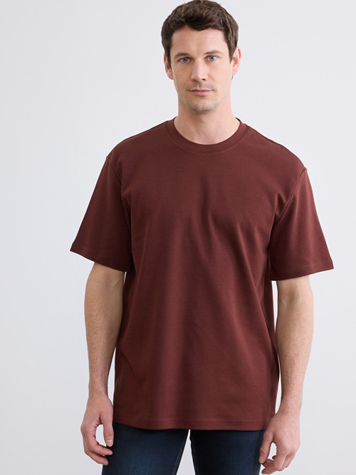 LCWAIKIKI Classic Kahverengi %100 Pamuk Loose Fit Basic Kalın Tişört