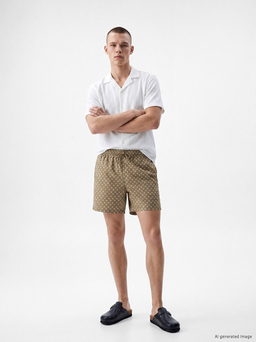 LCW SWIMWEAR Bej Kısa Boy Desenli Erkek Deniz Şortu
