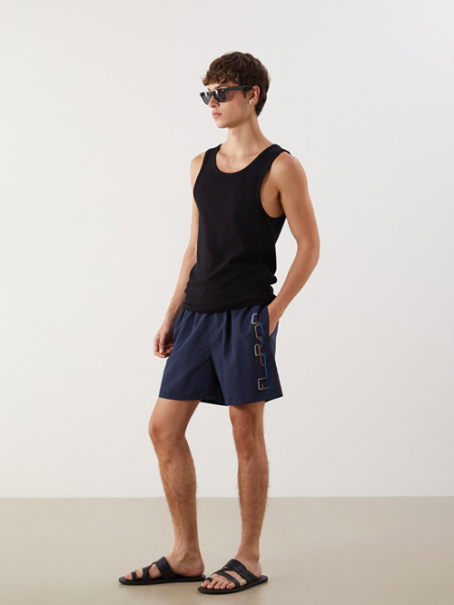LCW SWIMWEAR Lacivert Kısa Boy Baskılı Erkek Deniz Şortu