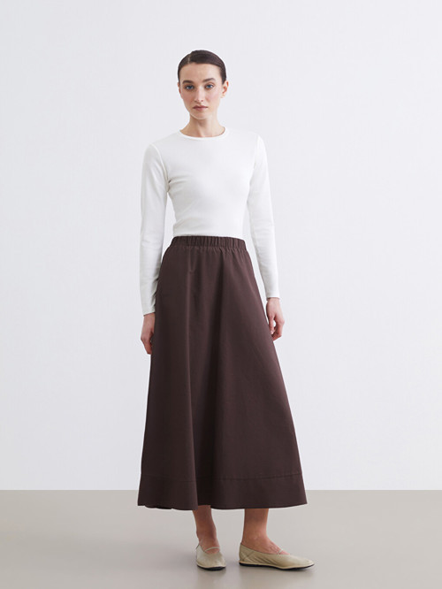 LCW Modest Kahverengi Beli Lastikli Poplin Kloş Etek