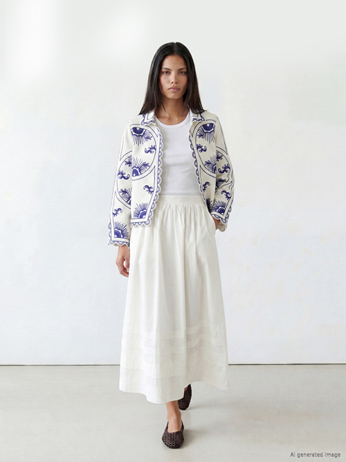 LCW Modest Beyaz Beli Fermuarlı Kloş Etek