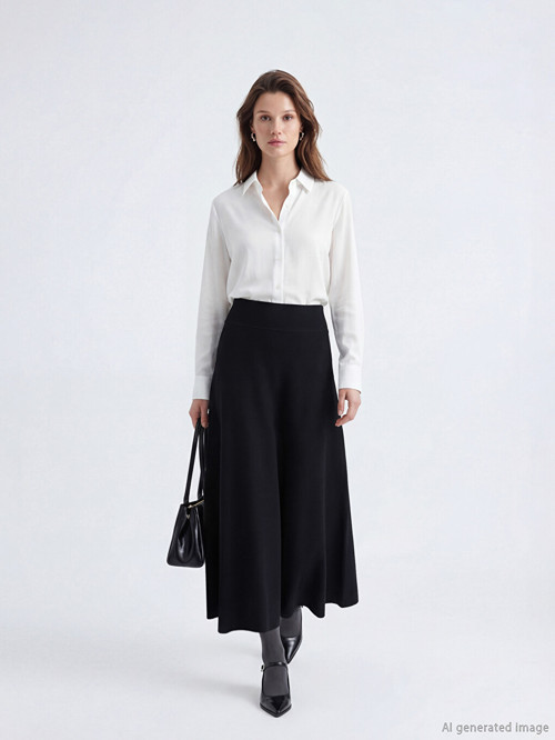 LCW Modest Siyah Beli Lastikli Kloş Etek
