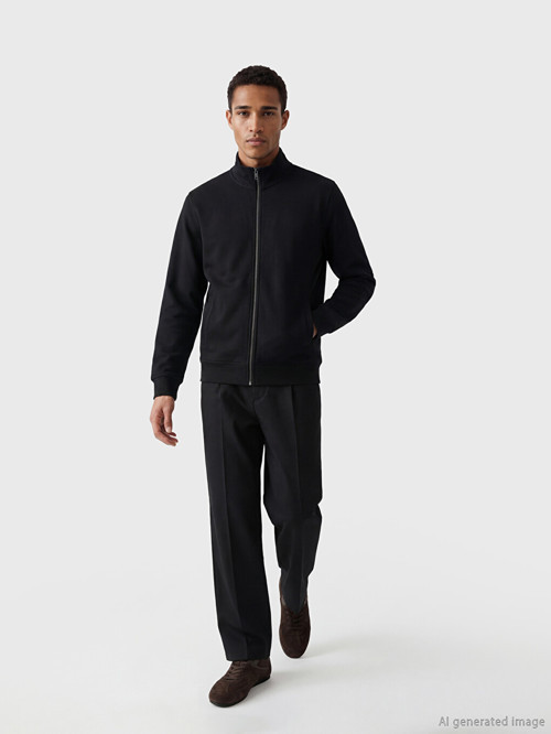 LCW Vision Siyah Dik Yaka Erkek Fermuarlı Sweatshirt