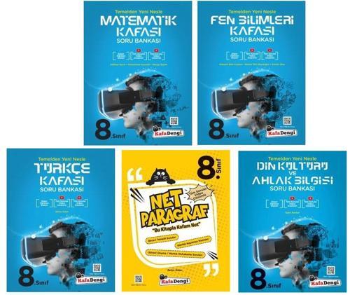 Kafadengi 2024 8. Sınıf Lgs Matematik + Türkçe + Fen + Paragraf + Din Kafası Soru Seti 5 Kitap