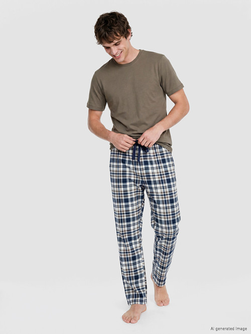 LC WAIKIKI Kahverengi Regular Fit Ekose Erkek Pijama Takımı