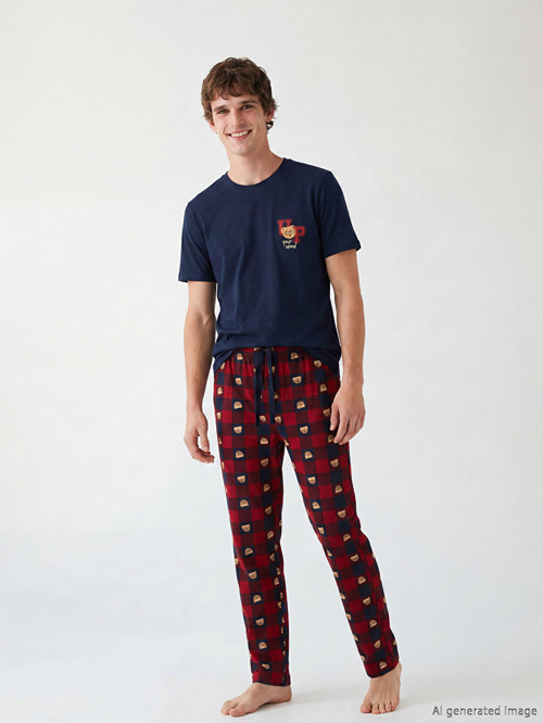 LC WAIKIKI Lacivert Standart Kalıp Ayı Teddy Baskılı Erkek Pijama Takım