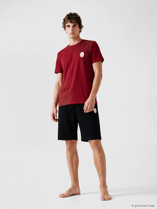 LC WAIKIKI Kırmızı Galatasaray Baskılı Erkek Şortlu Pijama Takımı