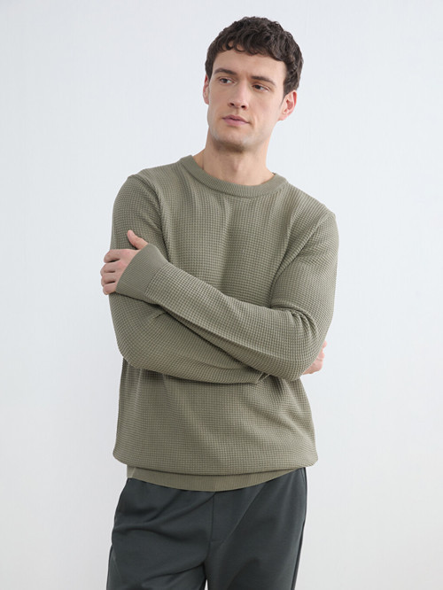 LCW Vision Yeşil Regular Fit Petek Dokulu Erkek Triko Kazak