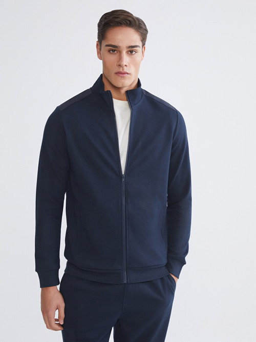 LCWAIKIKI Classic Lacivert Dik Yaka Erkek Fermuarlı Sweatshirt