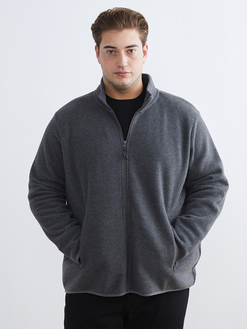 LCWAIKIKI Classic Gri Standart Kalıp Dik Yaka Polar Erkek Fermuarlı Sweatshirt