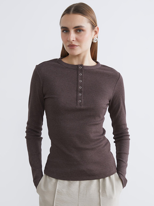LCWAIKIKI Classic Kahverengi Bisiklet Yaka Fitilli Kadın Body