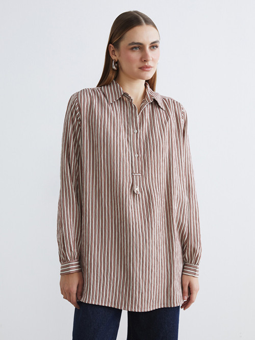 LCW EVERYDAY Karışık Çizgili Oversize Kadın Gömlek Tunik