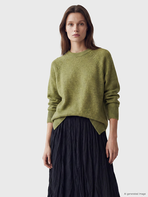 LCW Modest Yeşil Bisiklet Yaka Oversize Kadın Triko Tunik