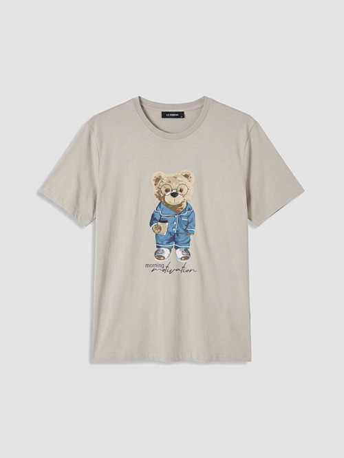 LC WAIKIKI Bej Regular Fit Teddy Baskılı Erkek Pijama Takım