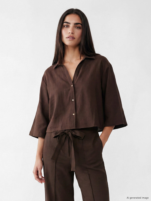 LCW Vision Kahverengi Oversize Kadın Gömlek
