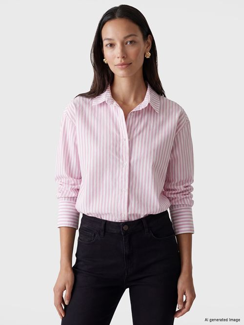 LCW EVERYDAY Pembe Çizgili Poplin Kadın Gömlek