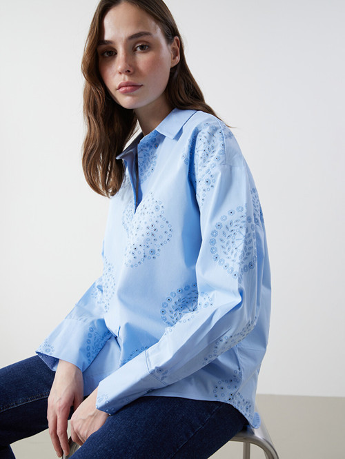 LCW Vision Mavi Oversize Kadın Gömlek