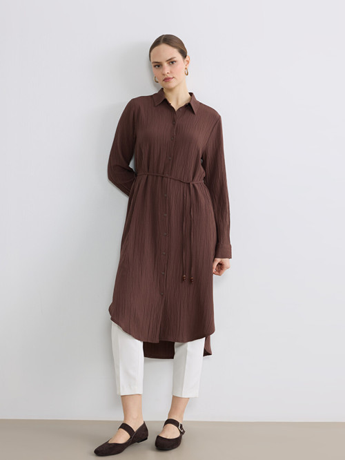 LCW EVERYDAY Kahverengi Dokulu Oversize Kadın Gömlek Tunik