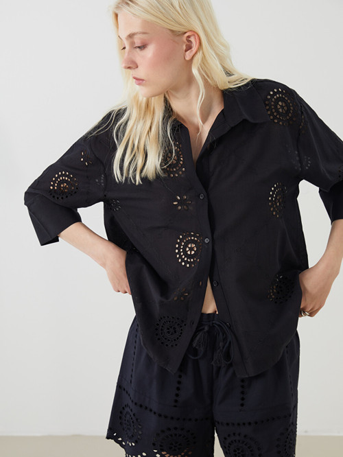 LCW Vision Siyah Oversize Kadın Gömlek