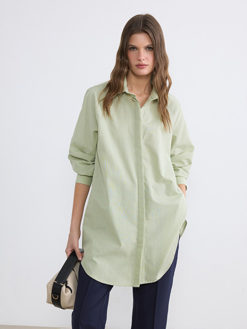 LCW EVERYDAY Yeşil Poplin Kadın Gömlek Tunik