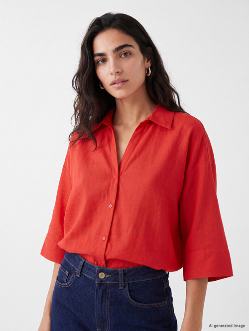LCW Vision Kırmızı Oversize Poplin Kadın Gömlek