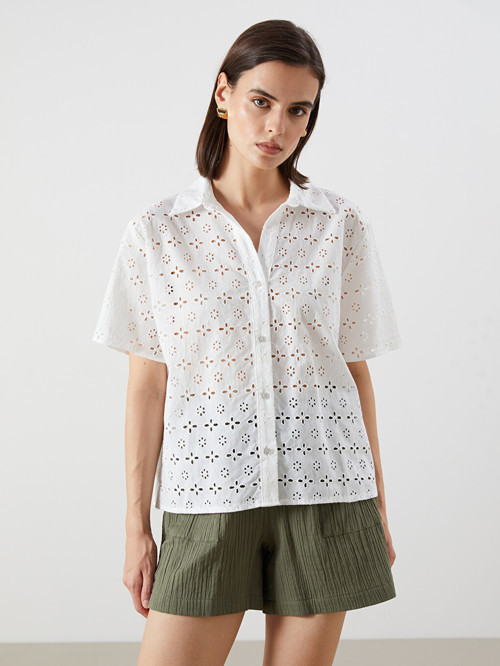 LCW Vision Beyaz Oversize Kadın Gömlek