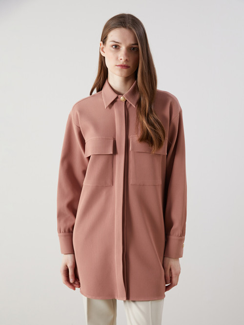 LCW Modest Pembe Dokulu Oversize Kadın Gömlek Tunik