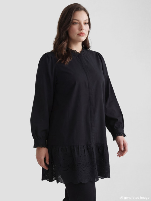 LCW Comfort Siyah Fırfırlı Hakim Yaka Kadın Gömlek Tunik