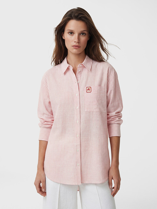 LCW Modest Pembe Çizgili Oversize Poplin Kadın Gömlek Tunik
