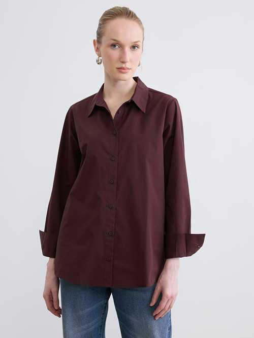 LCW STUDIO Bordo Oversize Poplin Kadın Gömlek