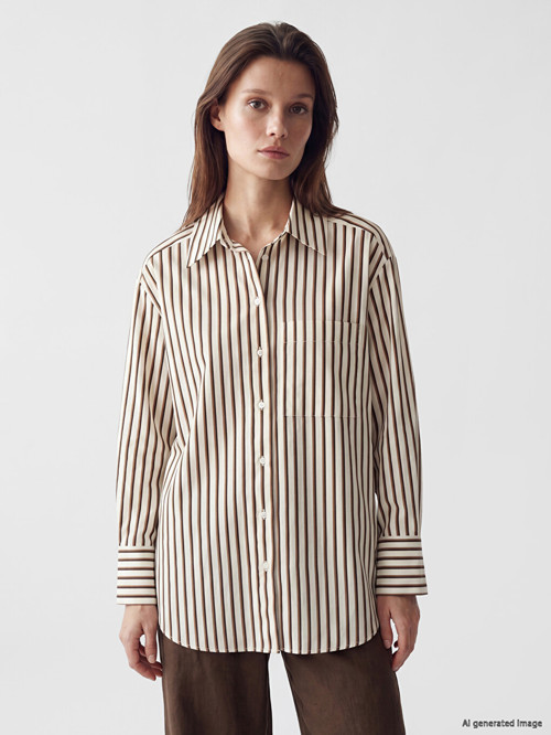 LCW Modest Sarı Çizgili Oversize Poplin Kadın Gömlek Tunik
