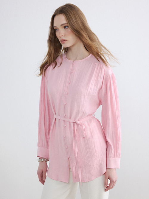 LCW Modest Pembe Krinkle Kadın Gömlek Tunik