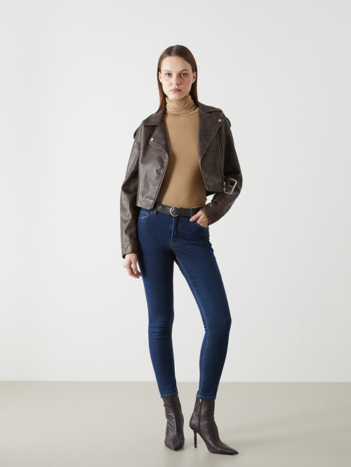 LCW Jeans İndigo Beli Kemerli Mercury Skinny Fit Kadın Jean Pantolon