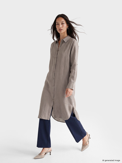 LCW EVERYDAY Gri Oversize %100 Keten Kadın Gömlek Tunik