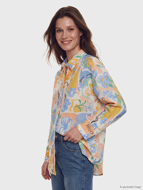 LCW Modest Turuncu Desenli Oversize Kadın Gömlek Tunik
