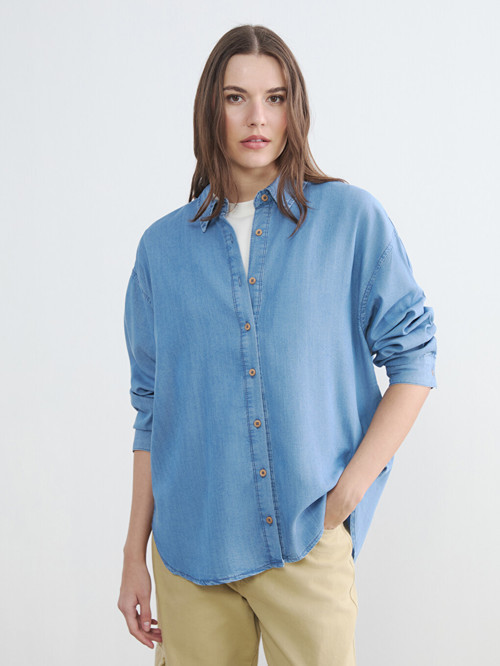 LC WAIKIKI İndigo Oversize Kadın Jean Gömlek