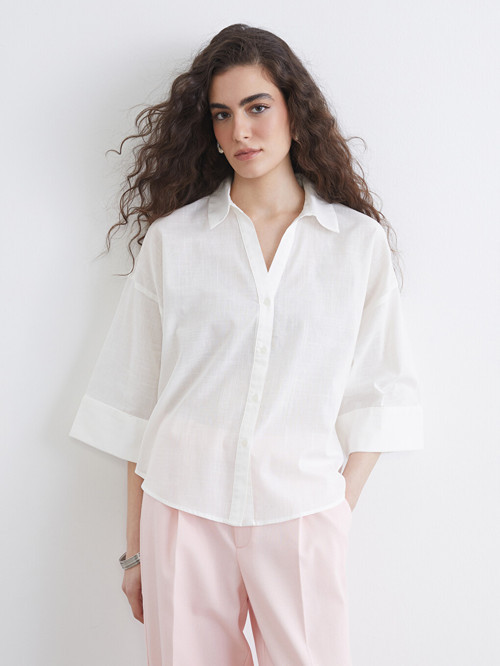 LCW Vision Beyaz Oversize Kadın Gömlek