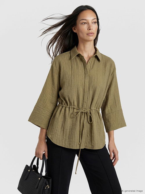 LCW EVERYDAY Kahverengi Dokulu Oversize Kadın Gömlek