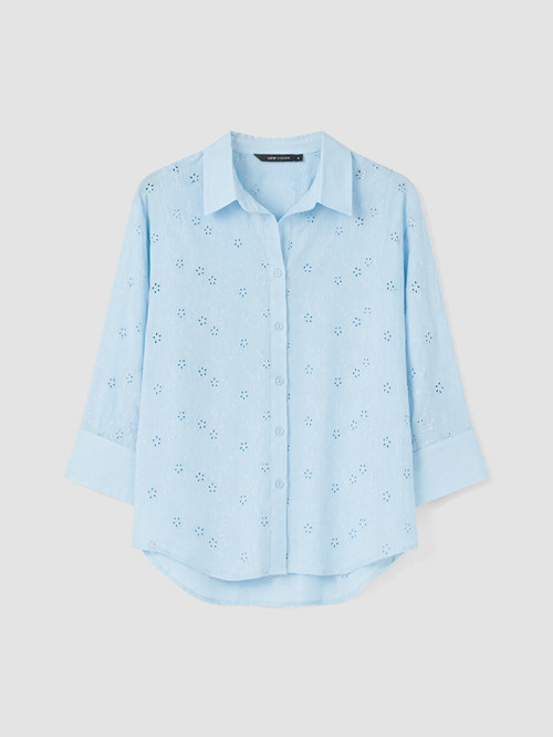 LCW Vision Mavi Oversize Kadın Brode Gömlek