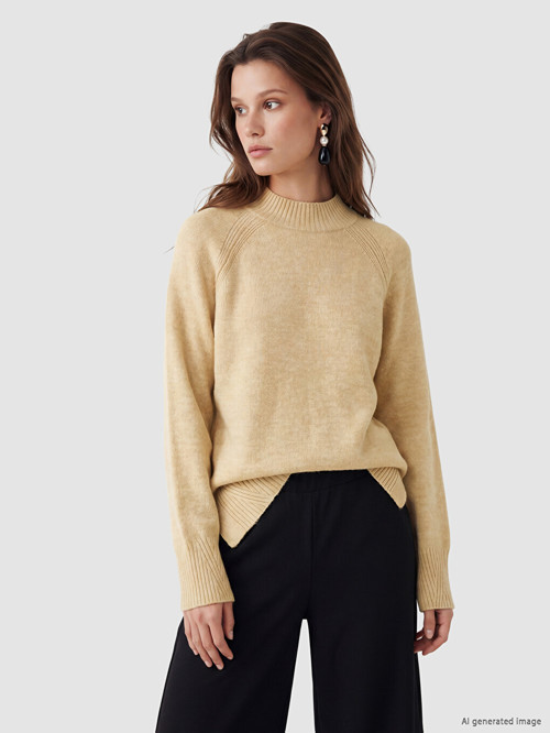 LCW Modest Sarı Yarım Balıkçı Yaka Oversize Kadın Triko Tunik