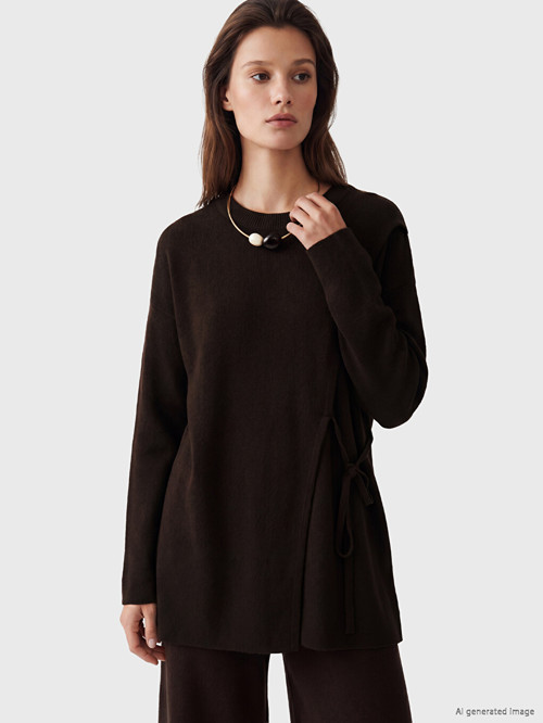 LCW Modest Kahverengi Bisiklet Yaka Kadın Triko Tunik