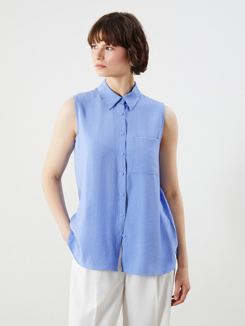 LCWAIKIKI Classic Mavi Regular Fit Dokulu Kadın Gömlek
