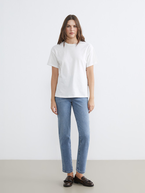 LCW Comfort İndigo Beli Lastikli Mom Fit Kadın Jean Pantolon
